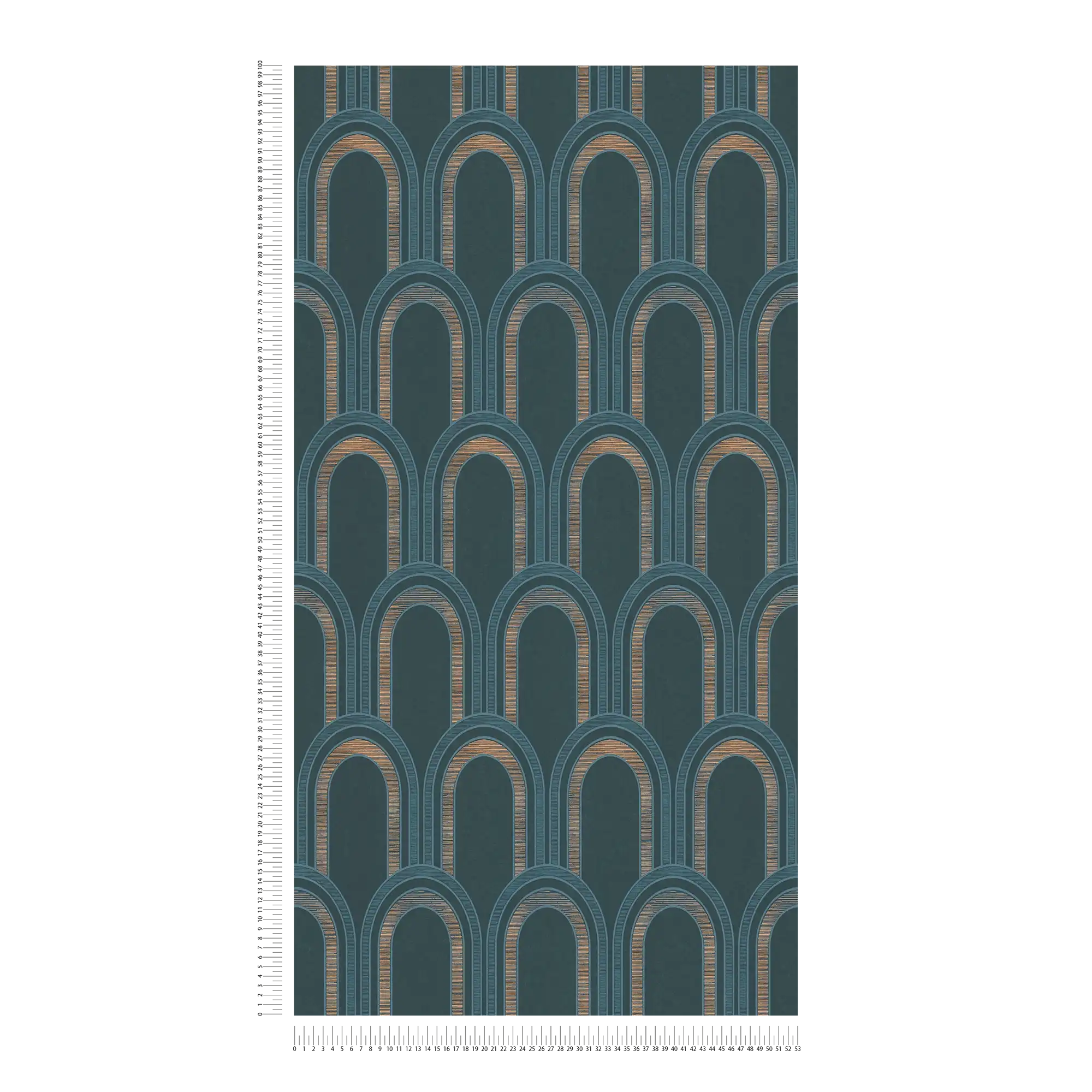 Tapete mit Bogenmuster und Glanzeffekt – Petrol, Blau, Gold