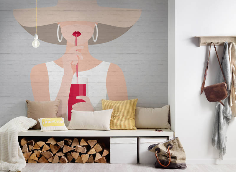 wandbild, wanddeko, stuhl, holzscheid, kissen