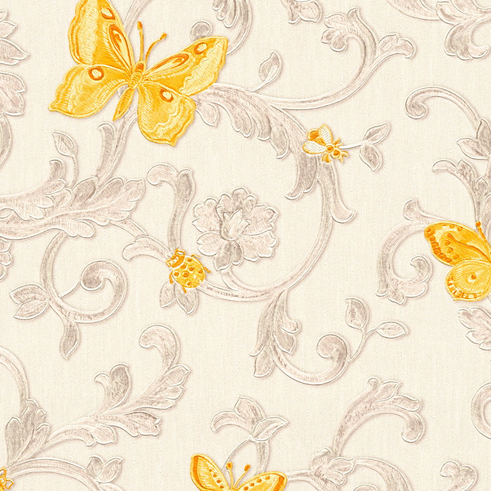            Tapete VERSACE mit Schmetterlingen & Ornamenten – Creme, Gold
        