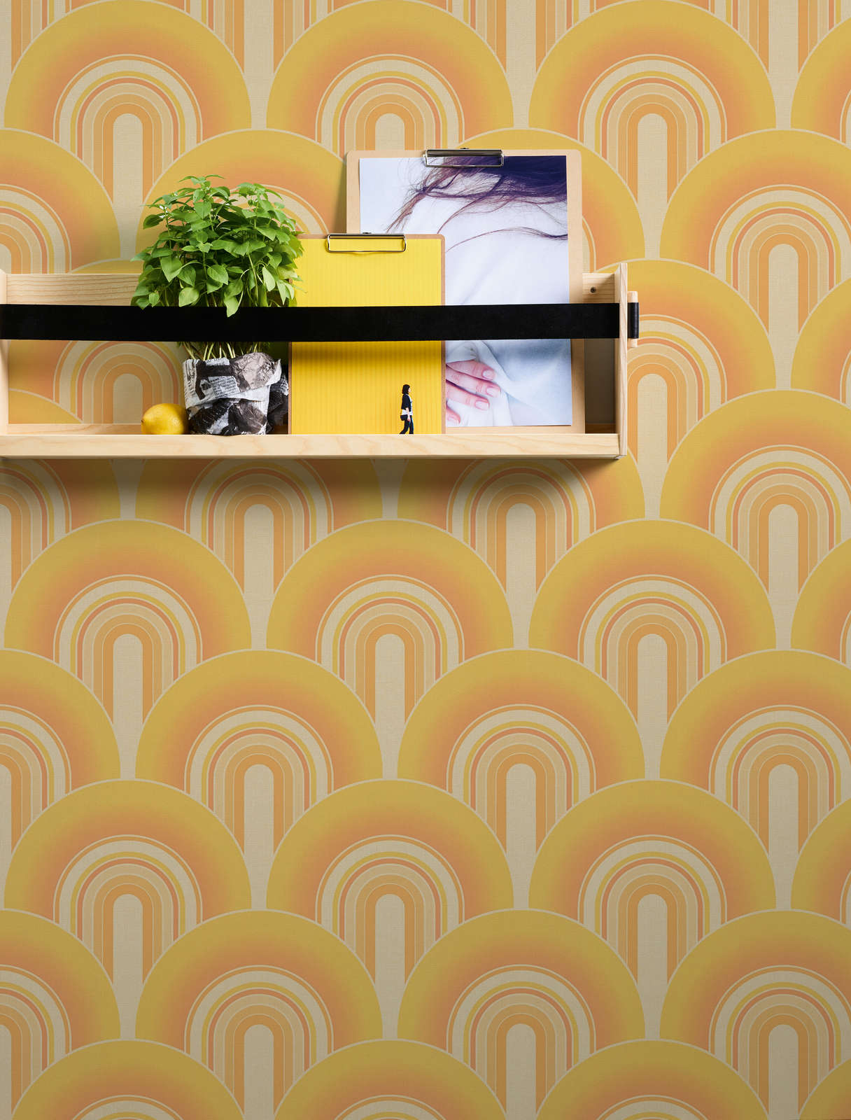 Wandregal, Wandbord, Pflanze, Gelb, Retro Muster