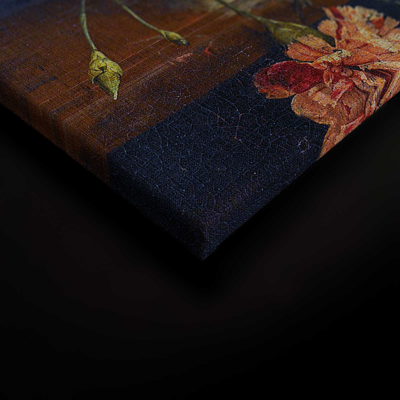             Cortina 2 - Dunkelblaues Leinwandbild Art Deko Muster mit Blumenstrauß – 0,90 m x 0,60 m
        