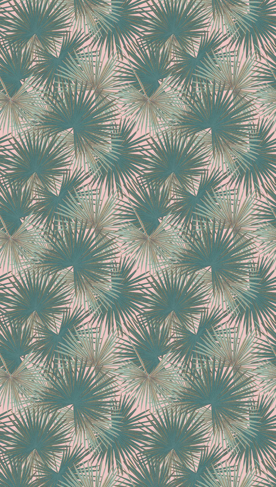             Blättertapete mit tropischen Pflanzen – Grün, Petrol, Rosa
        