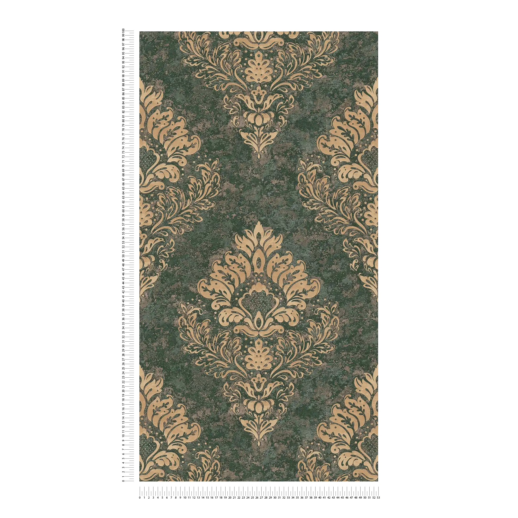 Papier peint ornemental avec style floral &amp; effet doré - beige, marron, vert
