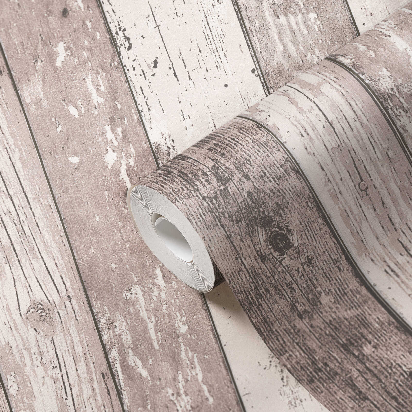             Bretter-Tapete mit Holzoptik im Used-Look – Braun, Creme
        