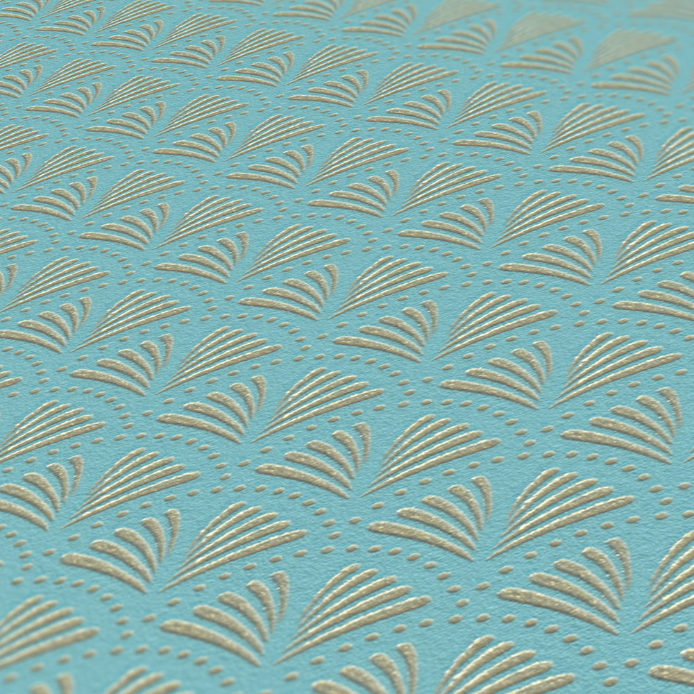             Vliestapete Türkis & Gold Design, eleganter Metallic Glanzeffekt
        
