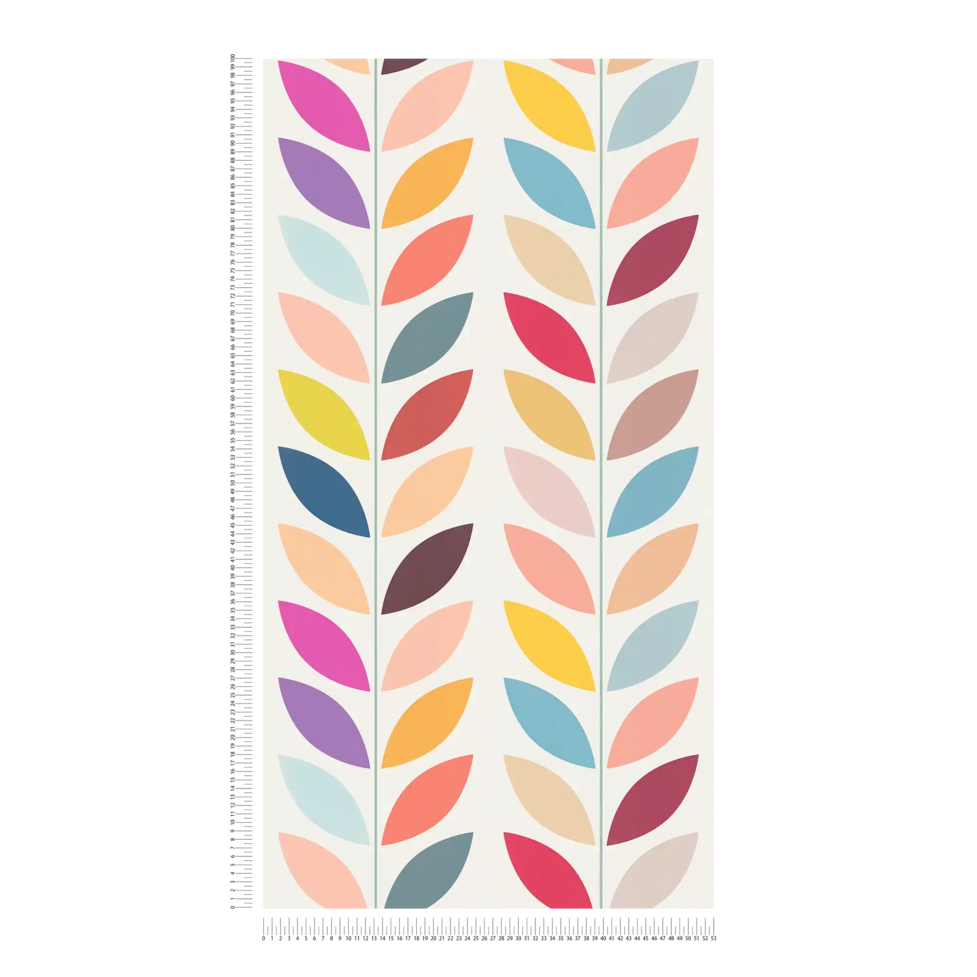 Retro Vliestapete mit auffälligen bunten Blattmuster – Creme, Bunt