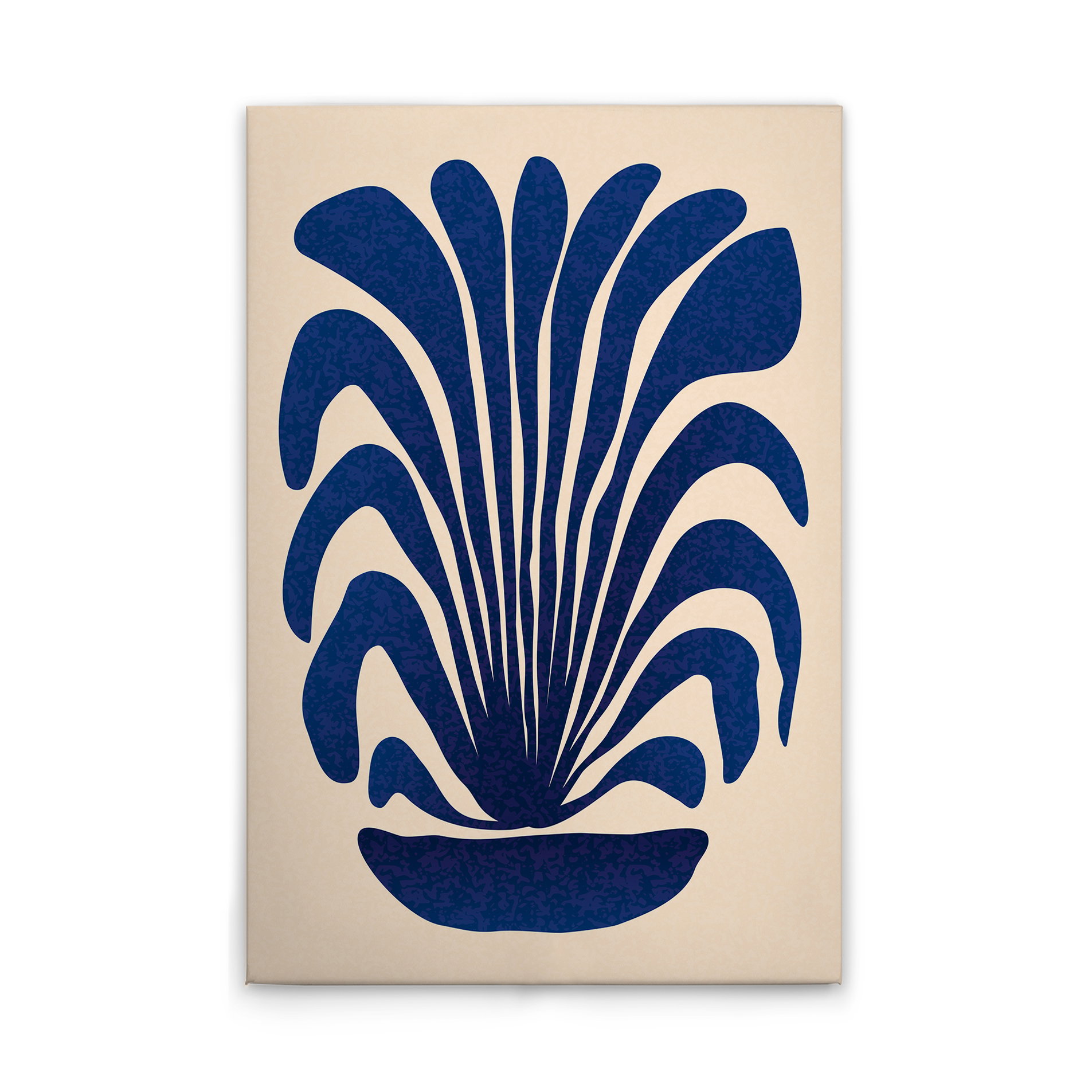Blühende Fantasie: Abstrakte Flora - Harmonische Pflanzenform in Blau auf Leinwand – 30 x 45 cm - Creme, Beige