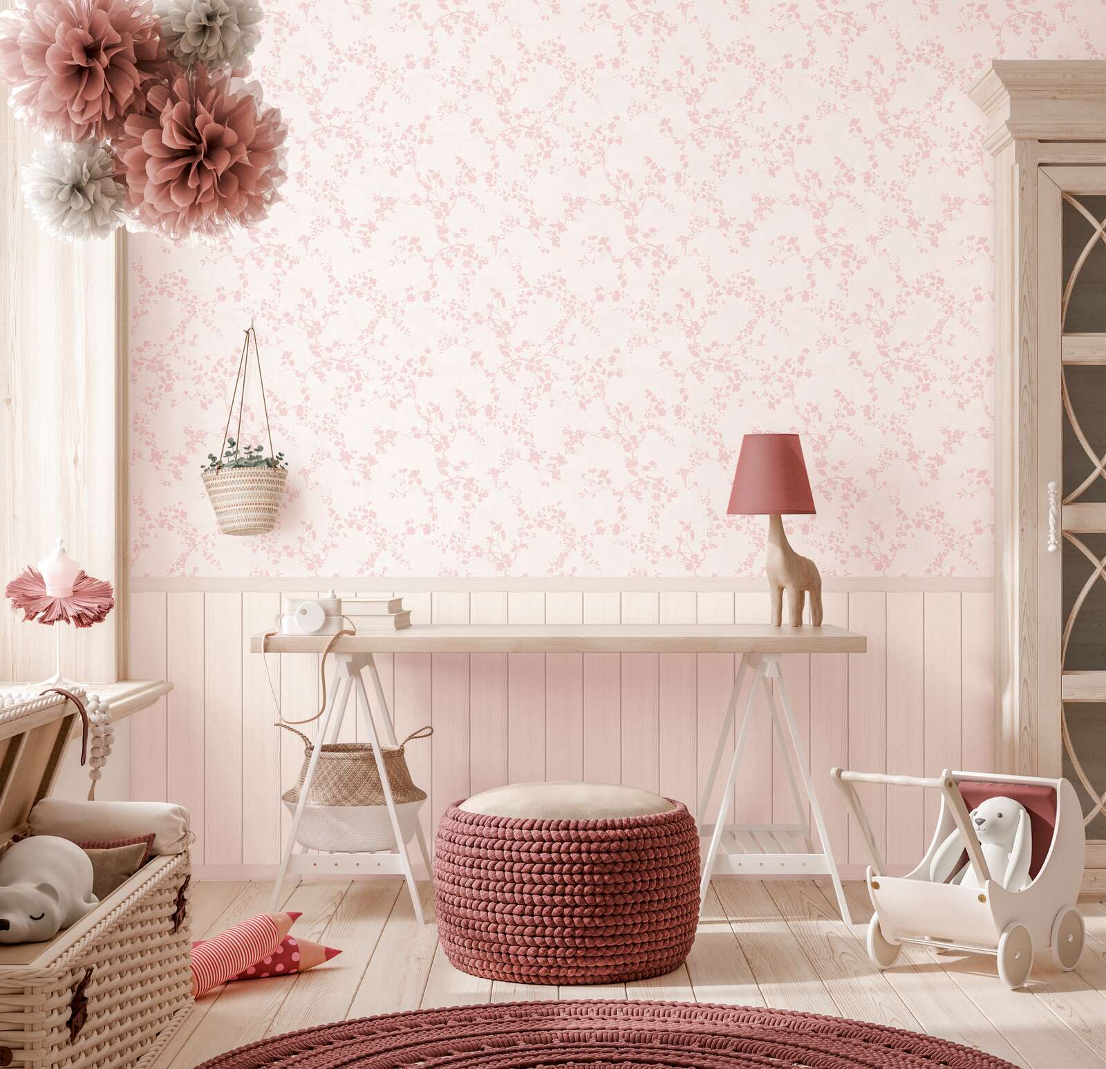 Kinderzimmer, Wandtapete, Pink, Tisch, Aufbewahrung