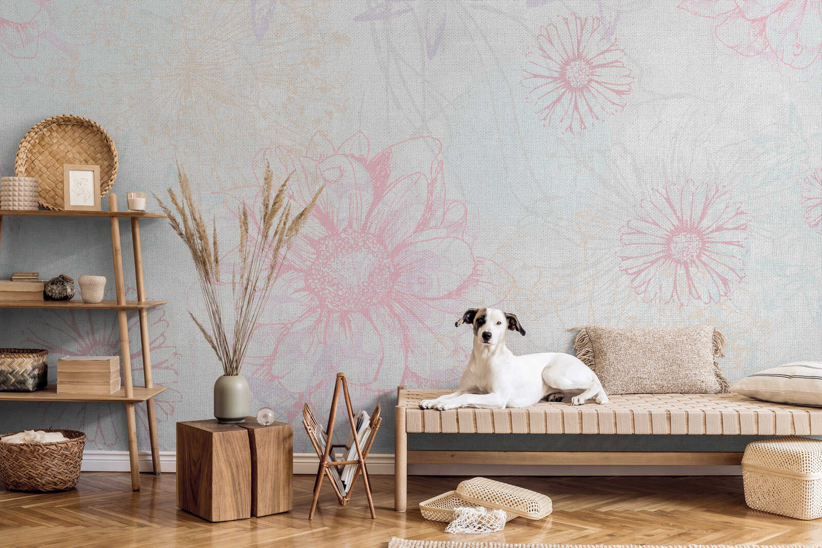 wohnzimmer, hundehaus, sofa, pflanzen-dekor, teppichmuster