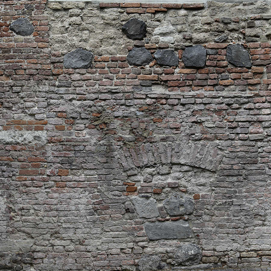 brick wall, steinwand, mauerwerk, verwittert, bogenfenster