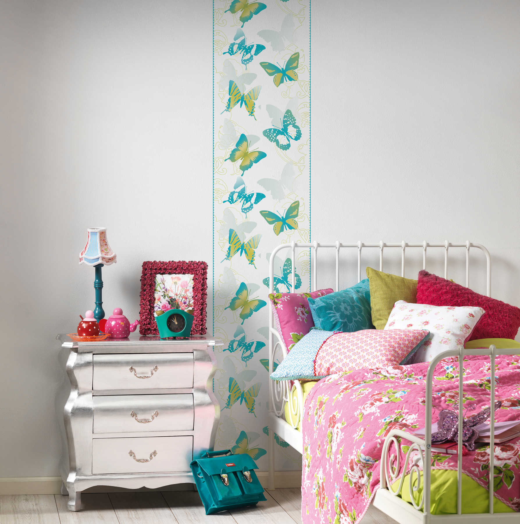             Butterfly wallpaper for Nursery - blue, yellow, white
        