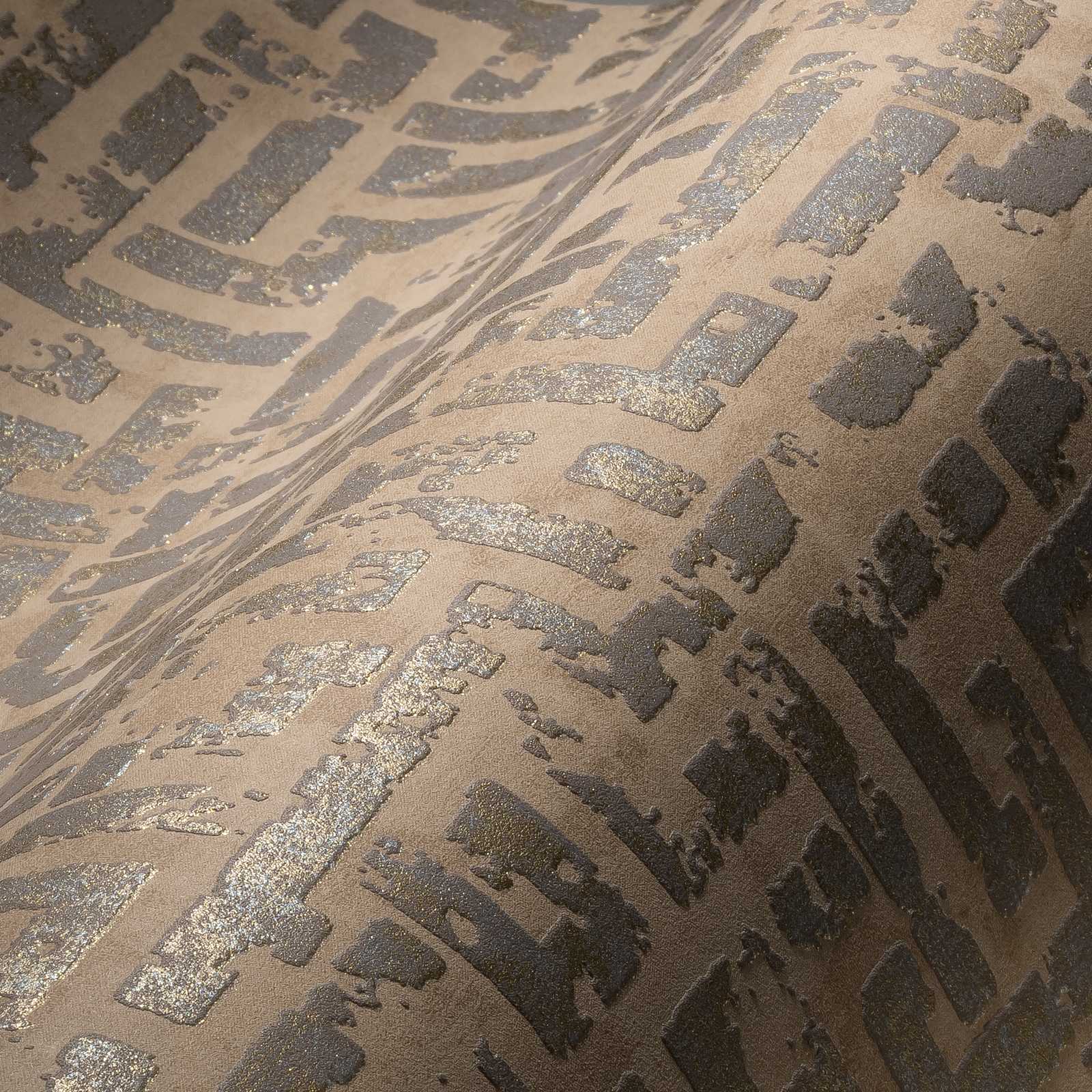             Tapete Grafikmuster mit Relief-Design – Beige, Metallic
        