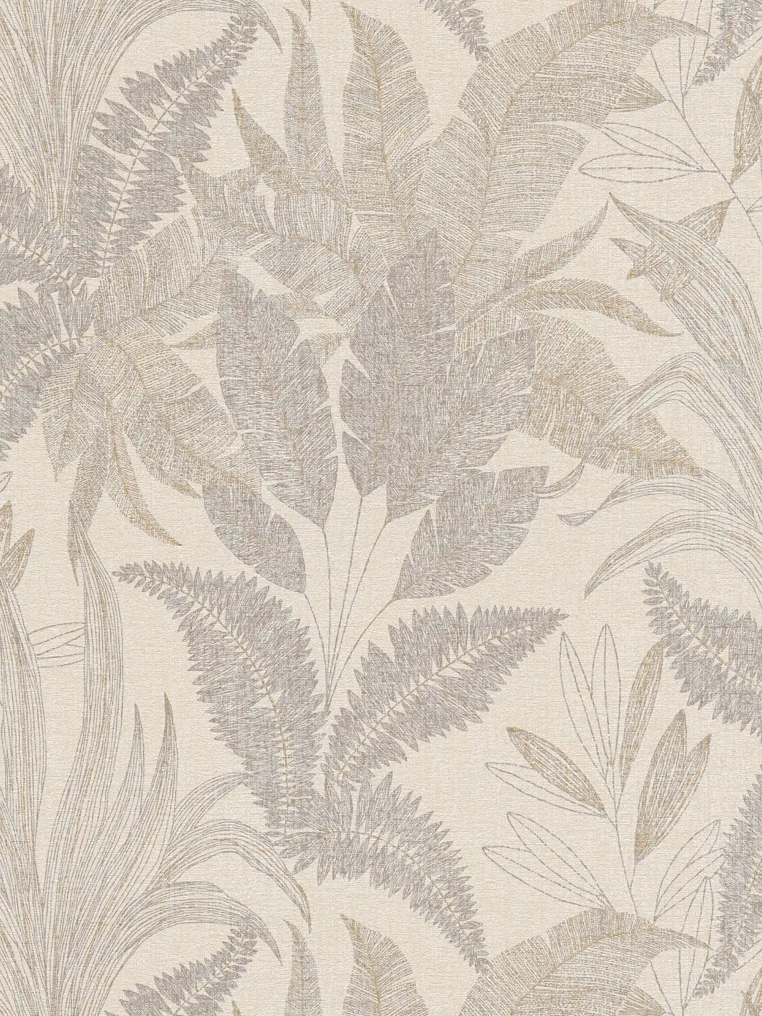 Vliestapete mit großem Blatt Muster leicht strukturiert – Beige, Gold