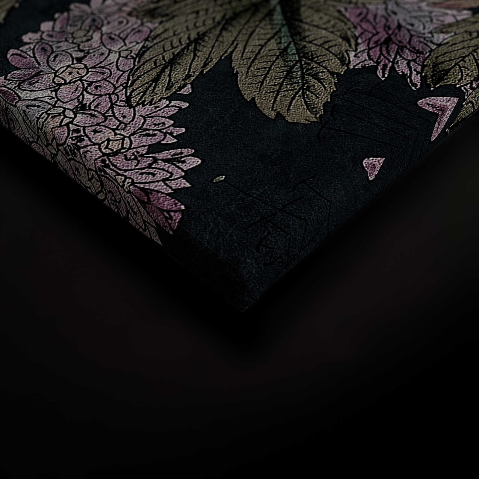             Dark Room 2 - Schwarzes Leinwandbild Botanical Muster Rosa – 0,90 m x 0,60 m
        