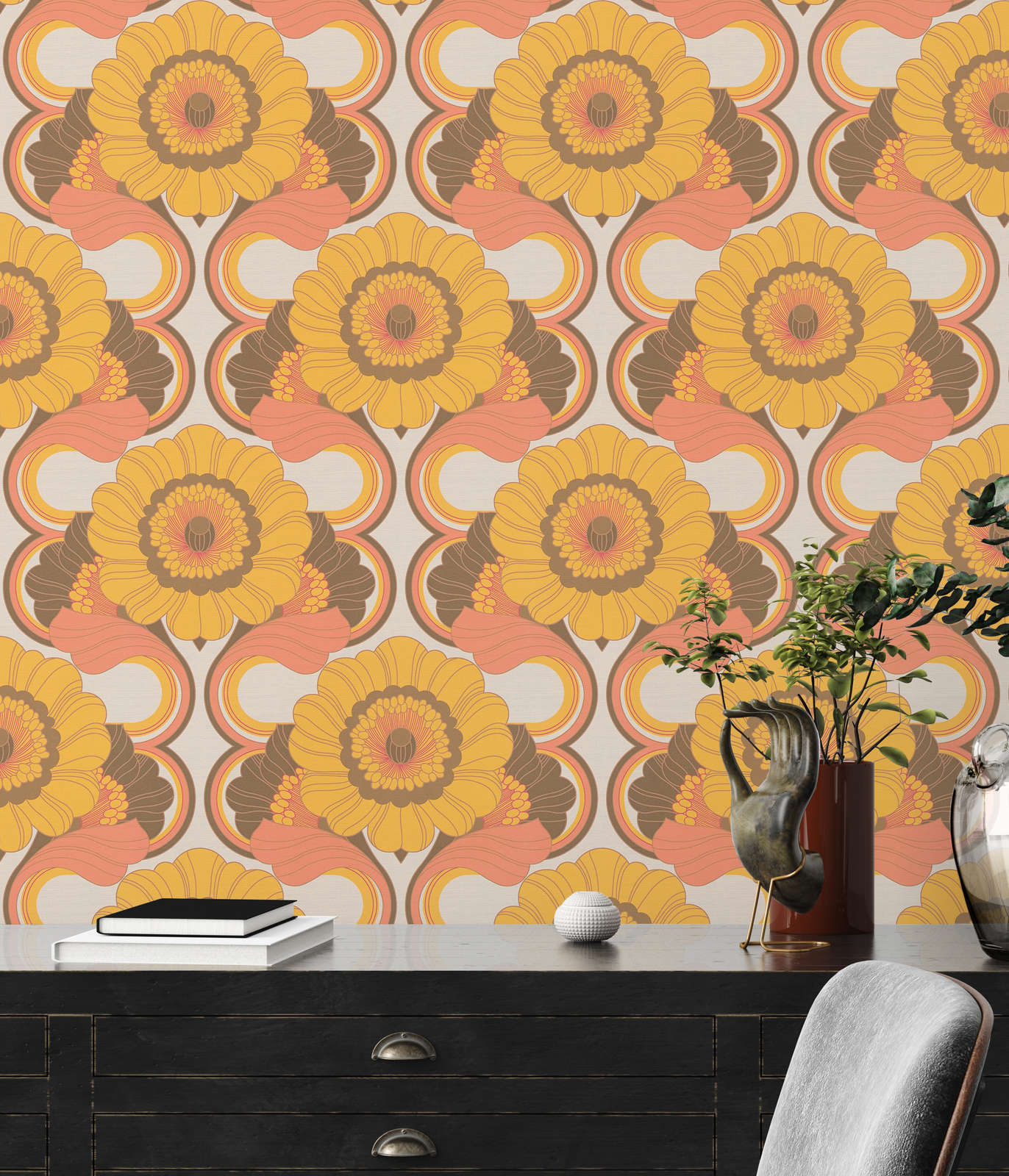 Livingwalls Vintage bloemenbehang bont oranje 382641 bloemenfotobehang bloemen slaapkamer 3,71x2,80m Made in Germany Livingwalls Vintage bloemenbehang bont oranje 382641 bloemenfotobehang bloemen slaapkamer 3,71x2,80m Made in Germany