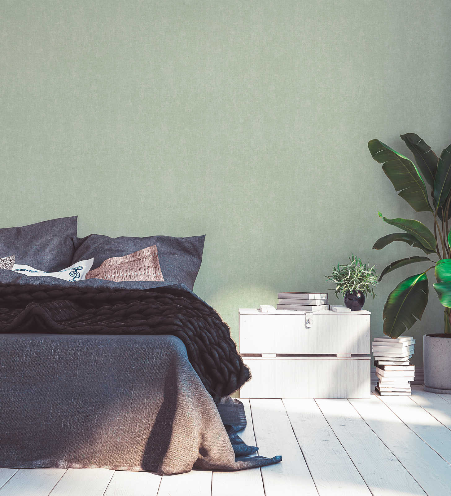             Mintgrüne Tapete einfarbig mit Strukturdetails – Grün
        