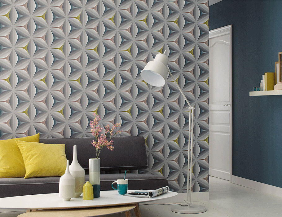 Retro Wallpaper blue yellow grey
