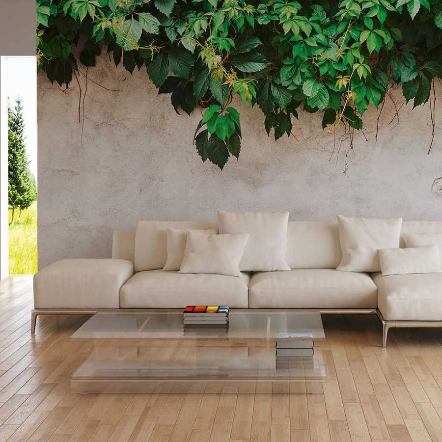 wohnzimmer, sofa, beige, couch, pflanzenwand