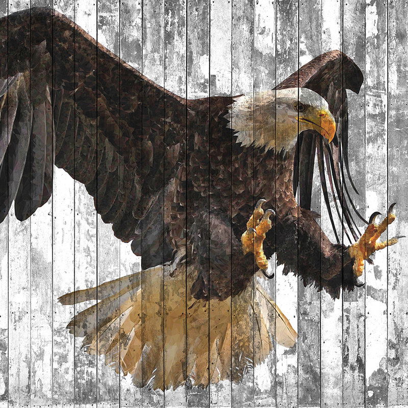             Eagle Art Style Wood Look Behang - Oranje, Grijs, Bruin
        