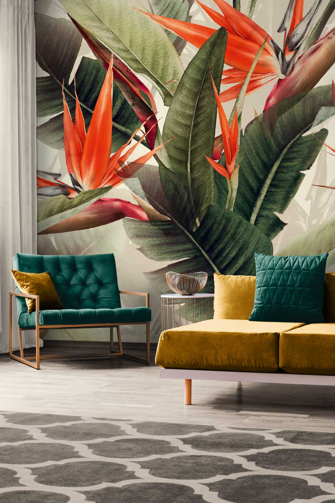             Papier peint Feuilles de jungle & fleur d'oiseau de paradis
        