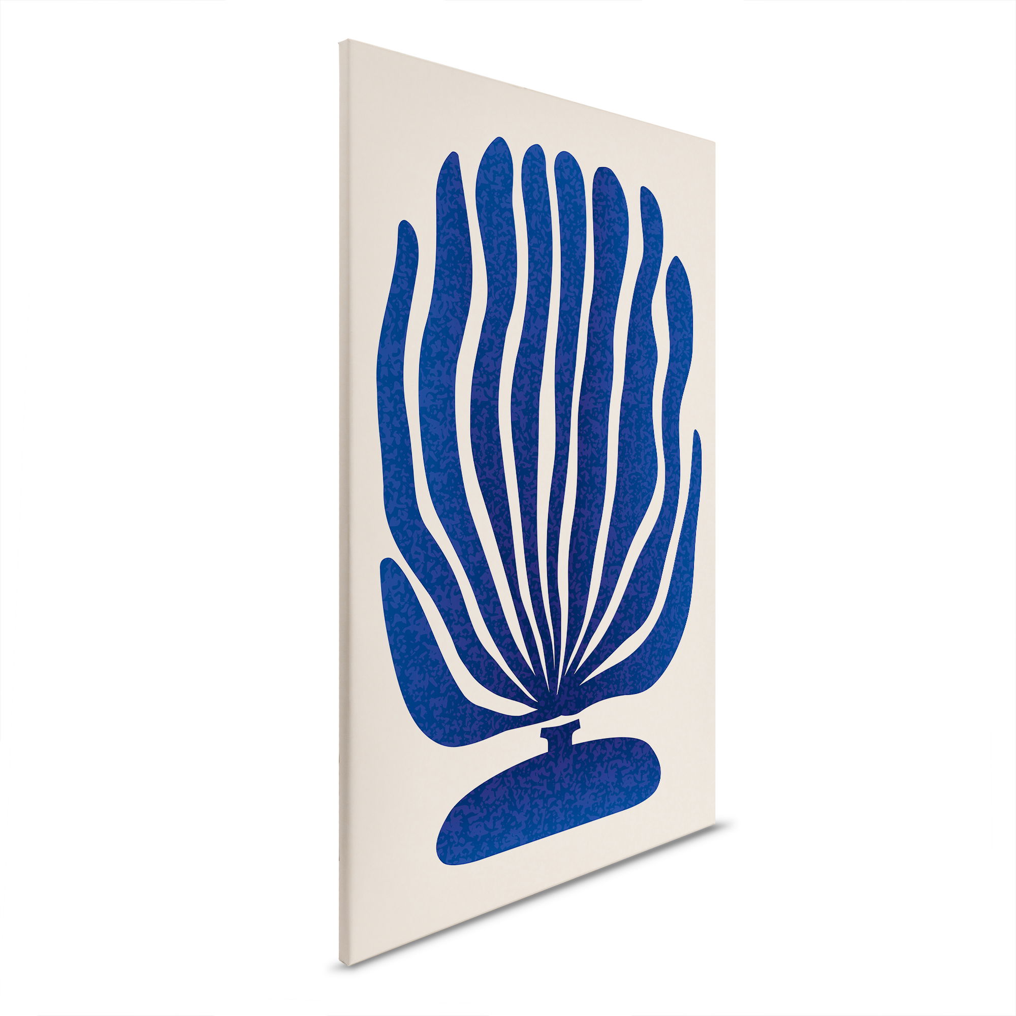         Blaue Kunst: Moderne Abstraktion - Blaue Pflanzen-Silhouette auf Leinwand – 30 x 45 cm - Creme, Beige
    