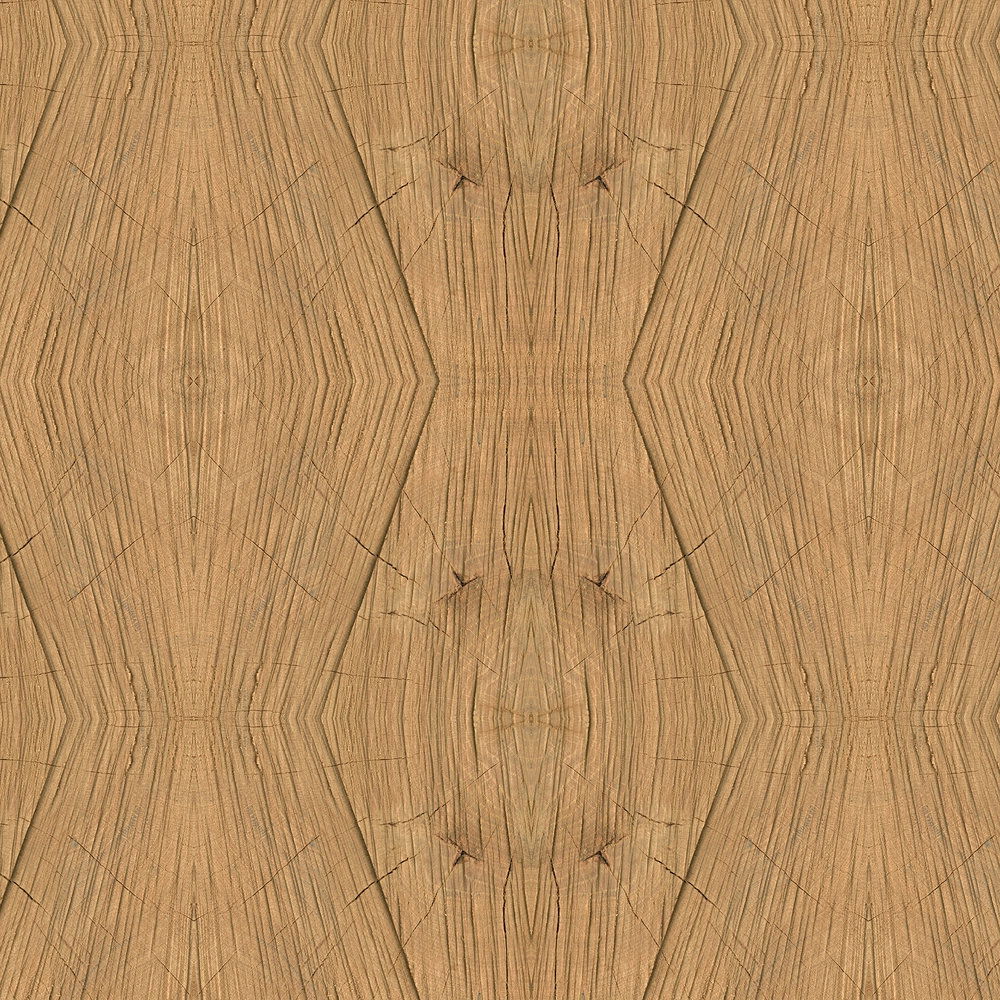             Dekorative Wandtapete – Fototapete in edler Holzmaserung mit Kaleidoskop Effekt – Braun, Beige
        