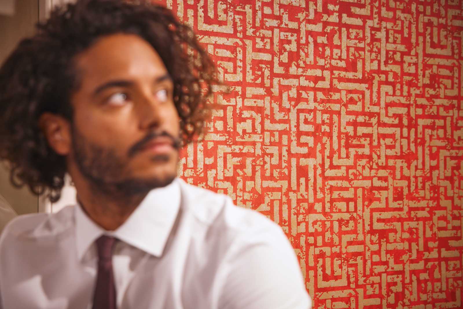             Tapete Rot-Gold mit Grafikmuster & Used Optik – Rot, Metallic
        