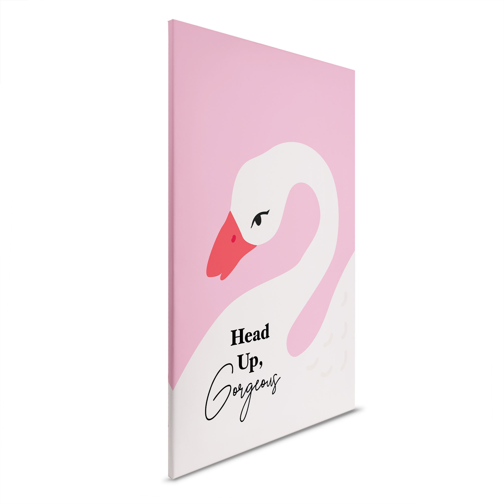             Hoofd omhoog, prachtig - Inspirerende zwaanillustratie op canvas - 30 x 45 cm - Roze, Wit
        