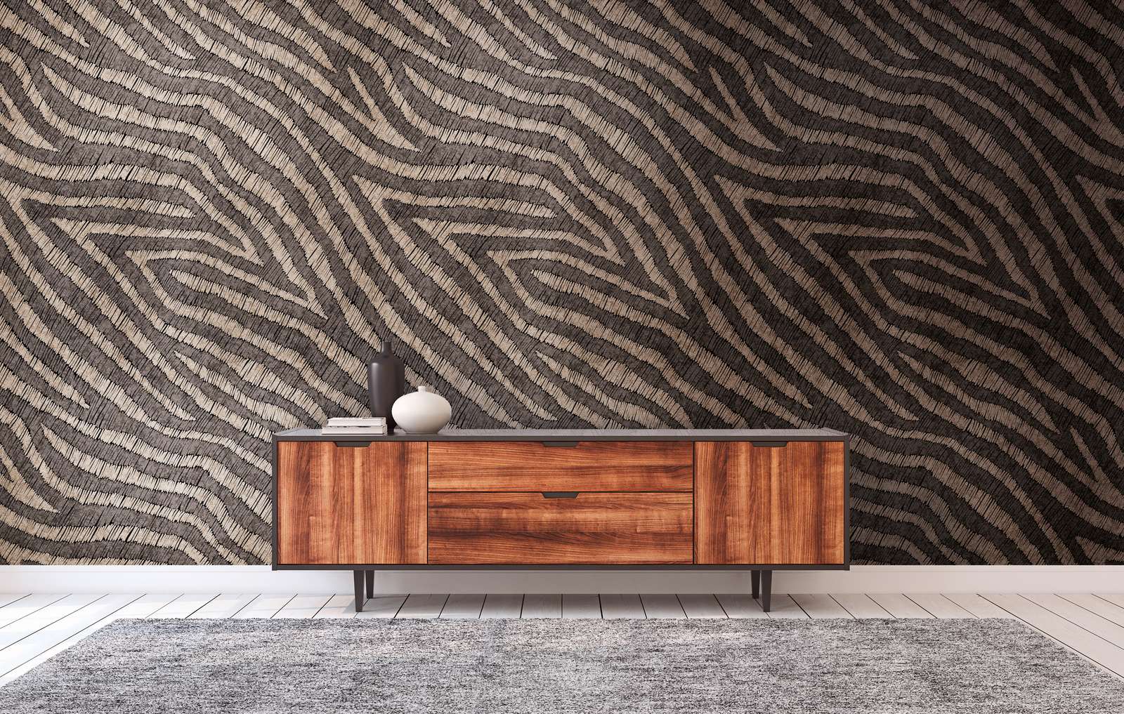             Vliestapete mit Streifenmotiv in Erdtönen – Braun, Beige
        