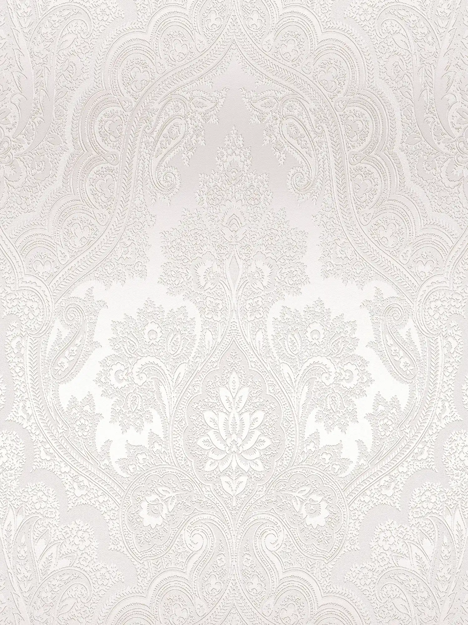        Papier peint gris argenté avec motif ornemental, look boho - métallique, gris
    