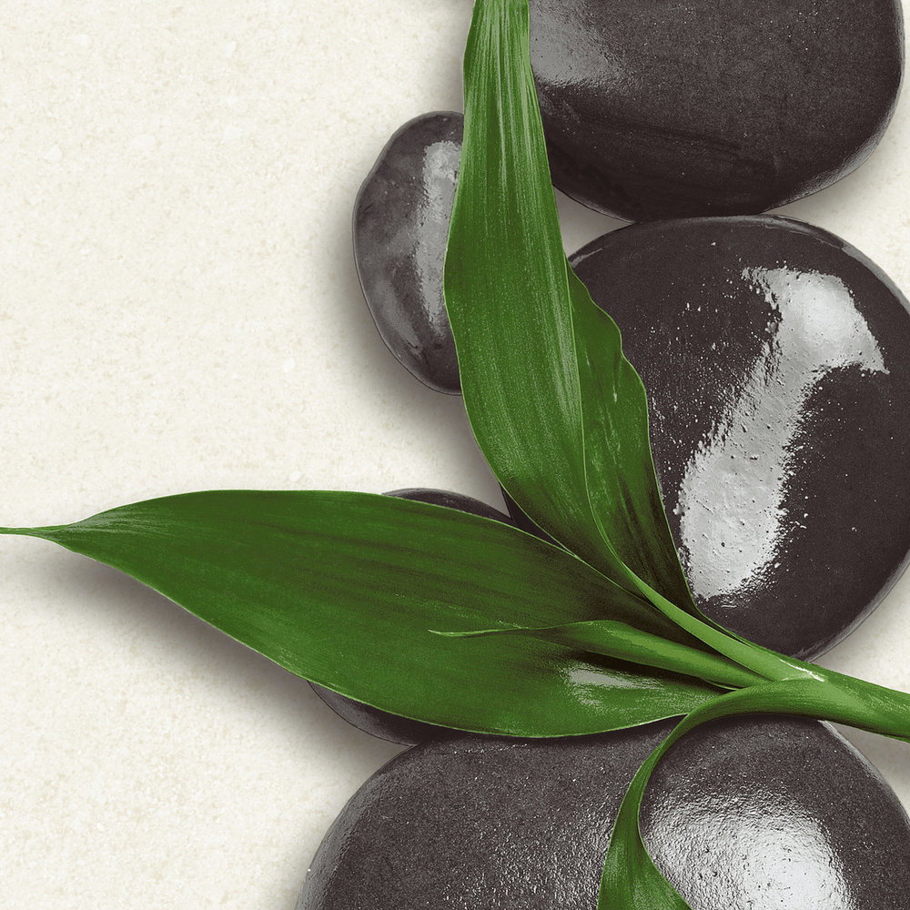             3D-Motiv-Tapete mit Wellness Steinen – Creme, Grün
        