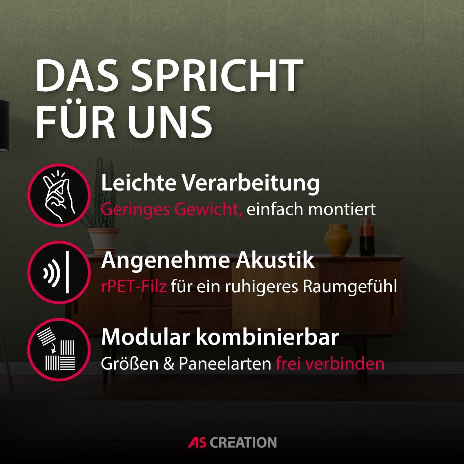 Leichte Verarbeitung, Akustik, Modular, Kompaktes Design, rPET-Filz