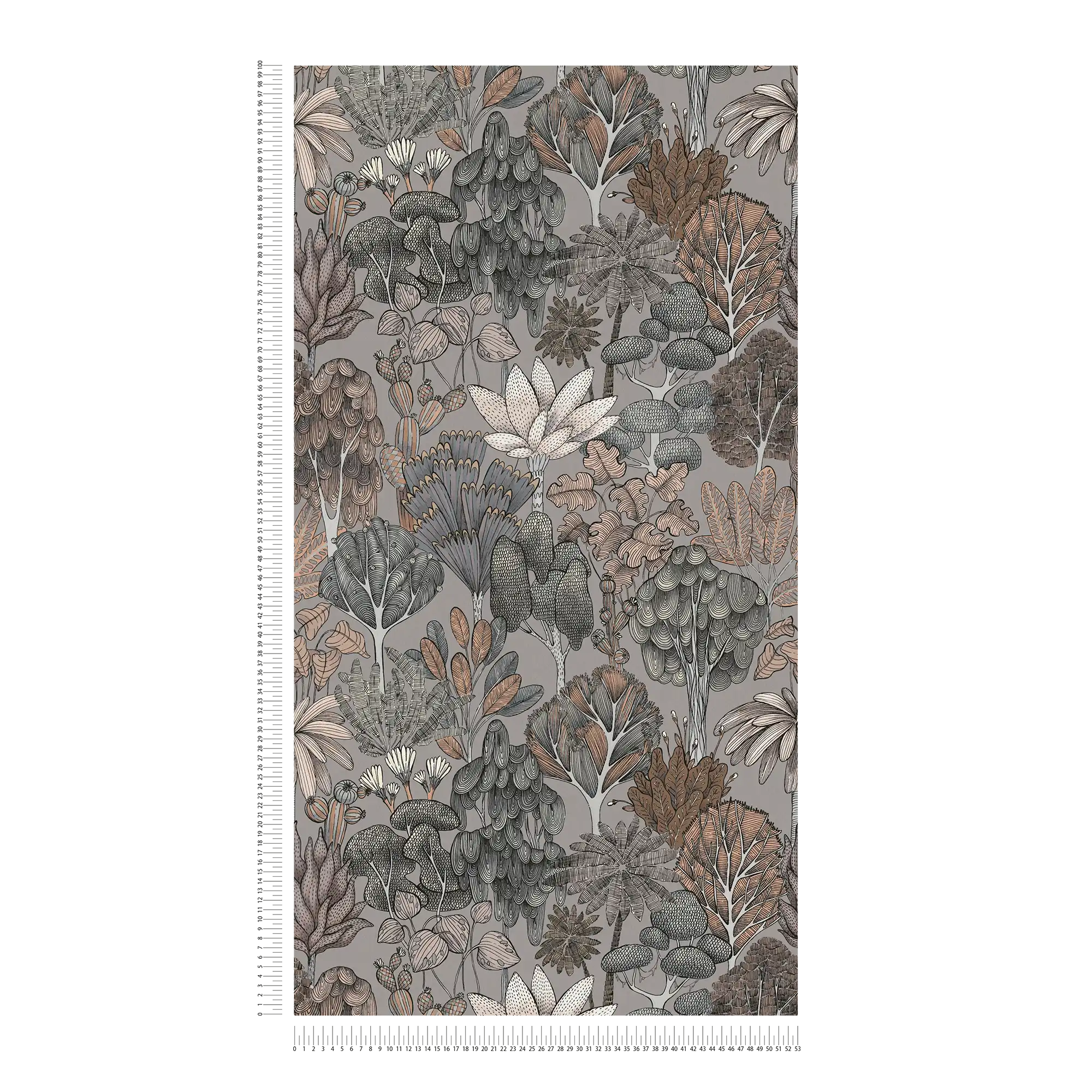             Tapete Grau Beige mit floralem Muster im Doodle Look – Grau, Beige, Orange
        