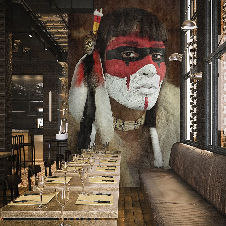         papier peint en papier panoramique »ayasha« - Portrait d'un guerrier - motif à structure gobelin | Intissé premium lisse et légèrement brillant
    