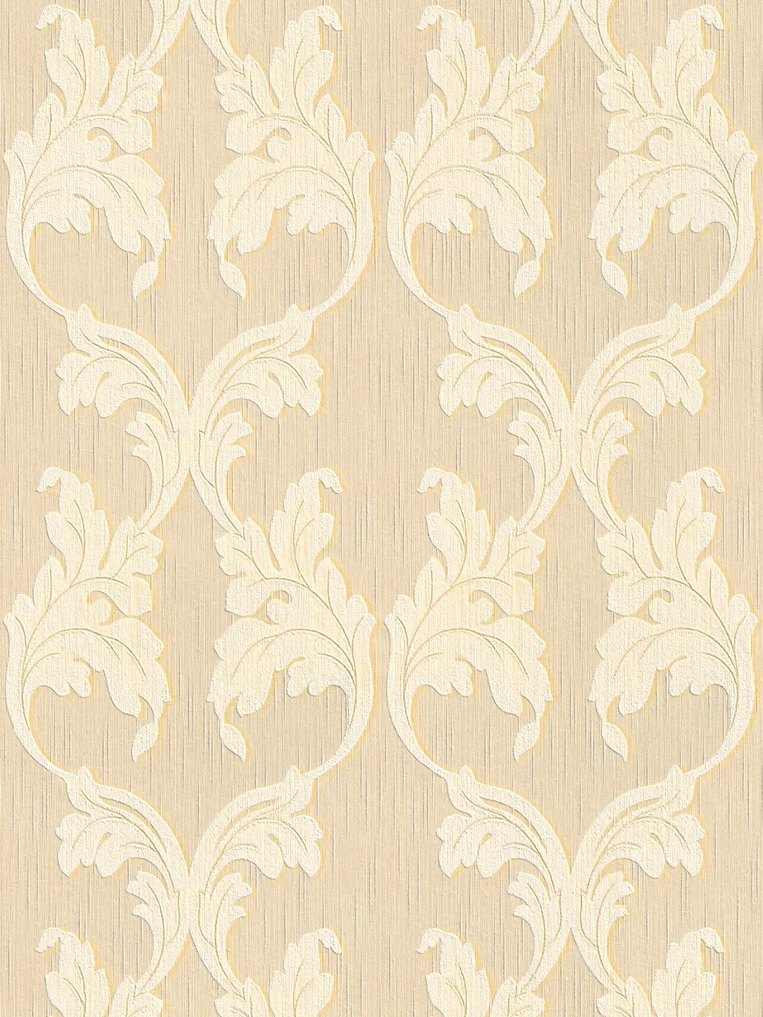 Textil Tapete mit Barock Ranken – Beige, Gelb