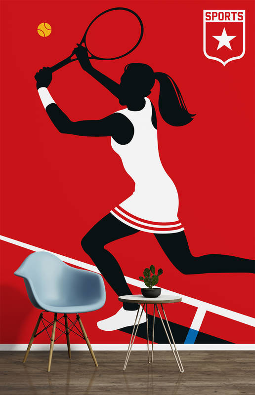 sports, tennis, wall art, silhouette, roter hintergrund