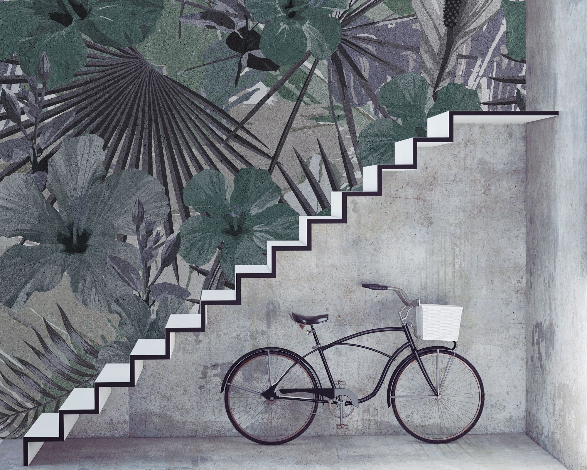 Retro Flower Photowallpaper green gray 