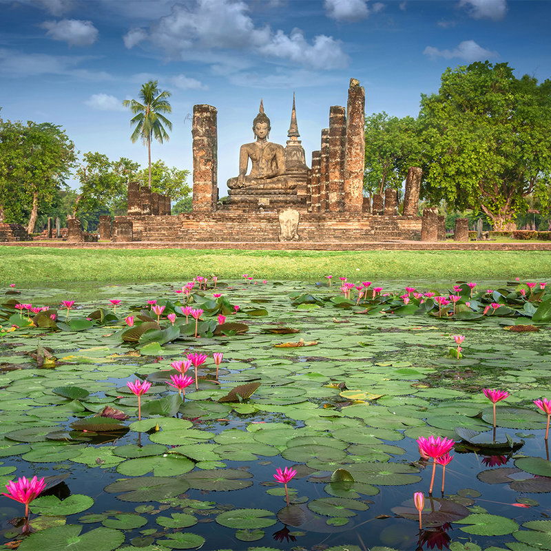         Photo wallpaper Statue Sukhotai with water lilies - Premium smooth fleece
    