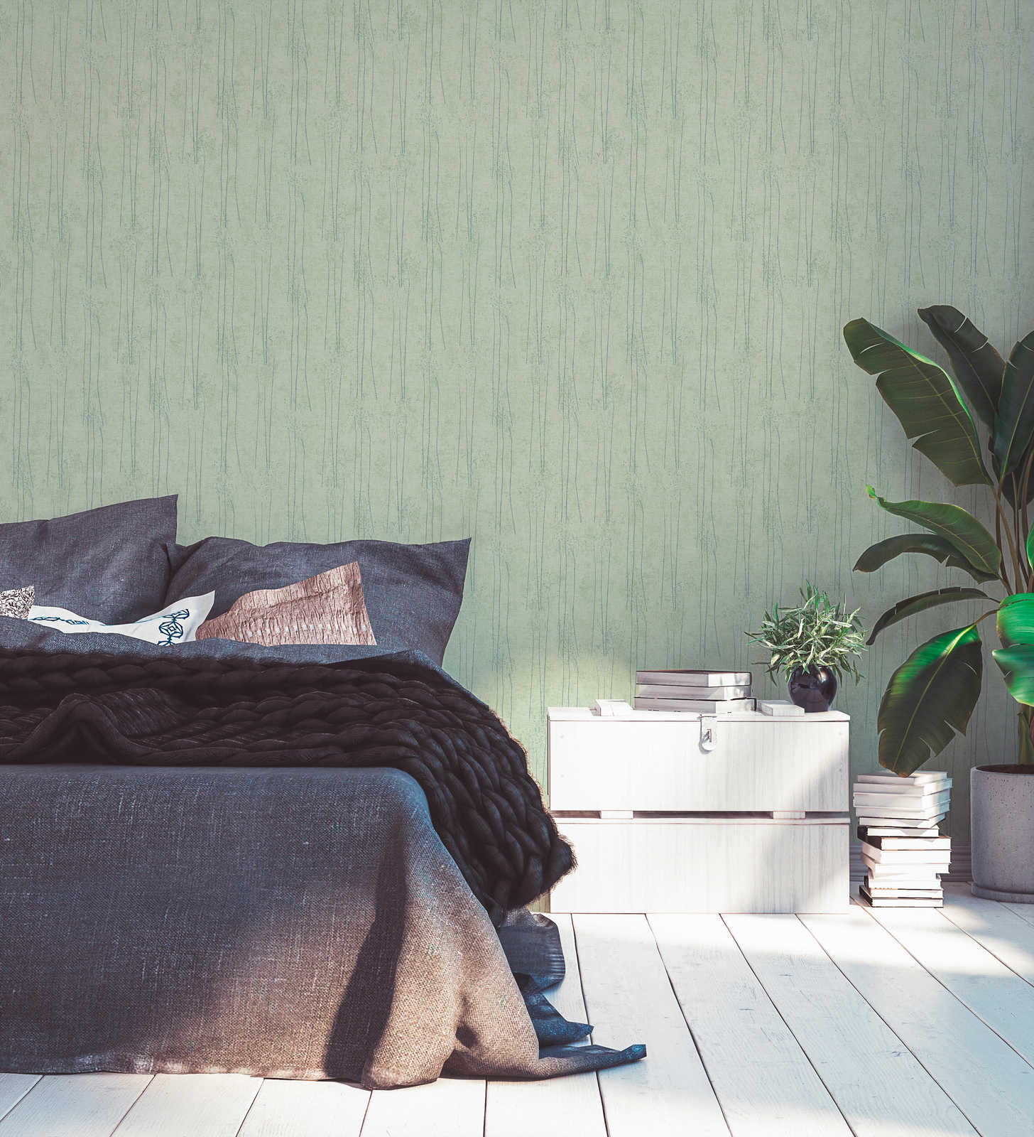             Mintgrüne Tapete mit Naturdesign im Scandi Stil – Grün
        