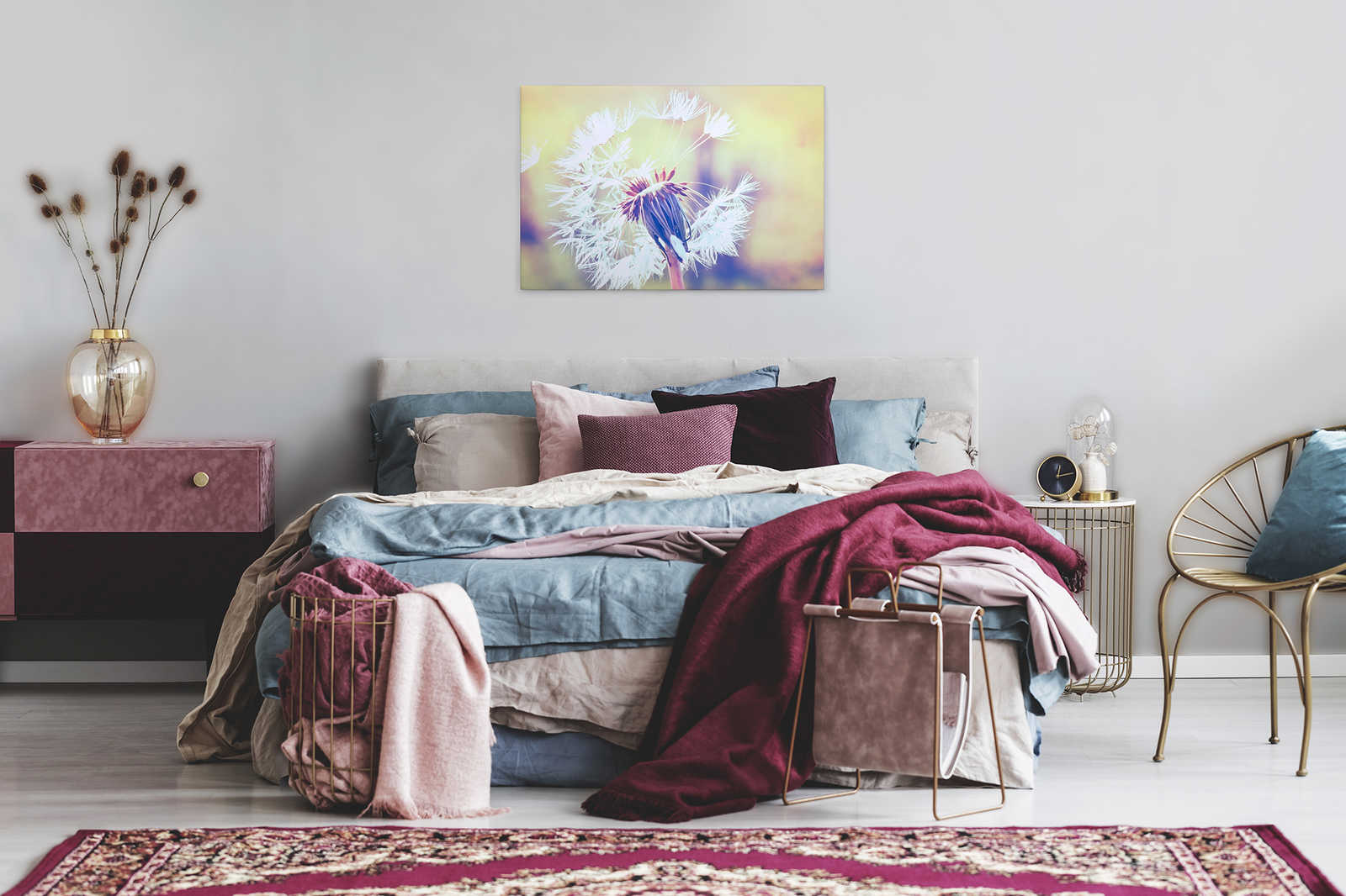             Leinwand mit Pusteblume Bildmotiv | Blau, Violett, Weiß – 0,90 m x 0,60 m
        