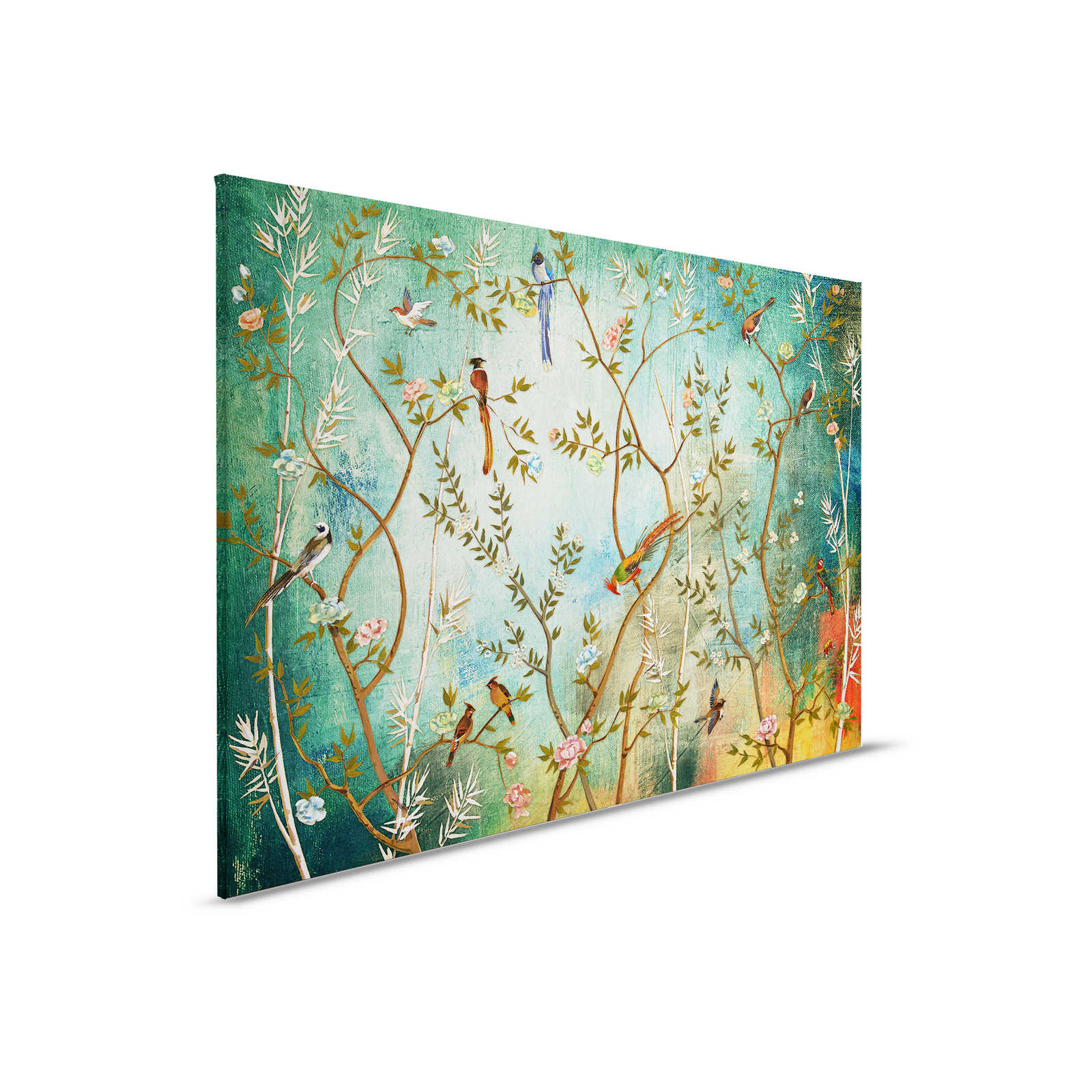         Tableau toile rinceaux & oiseaux, look exotique vintage - 0,90 m x 0,60 m
    