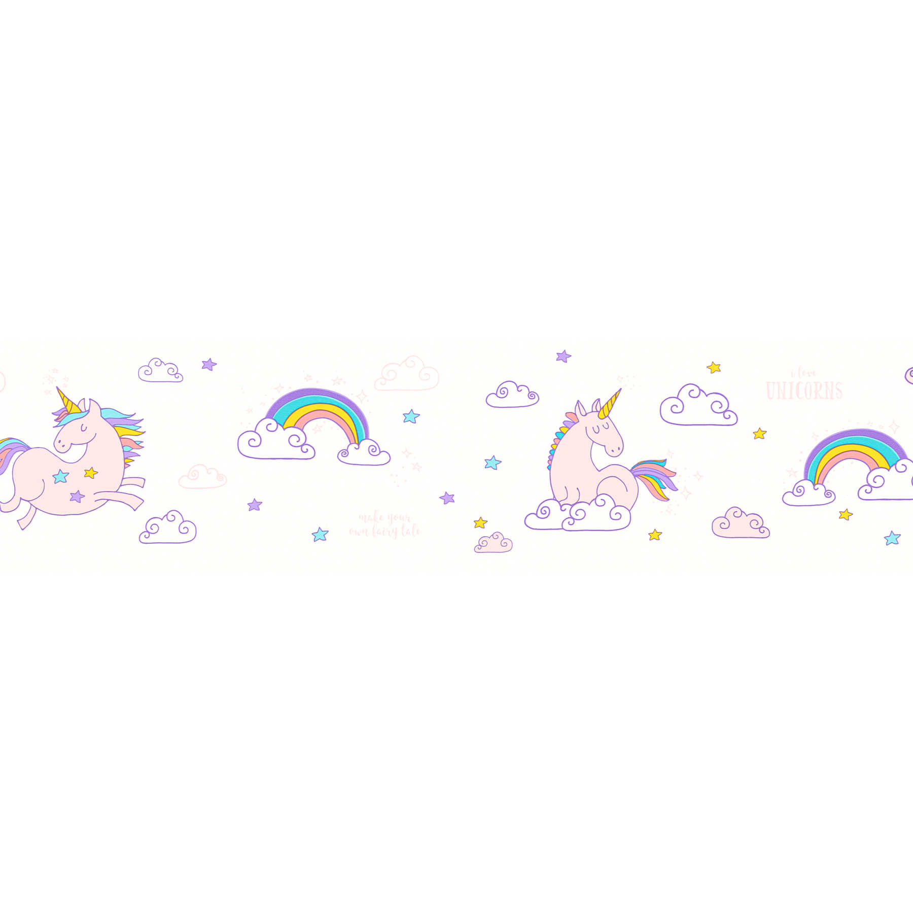         Wallpaper border unicorn & rainbow for Nursery - pink, white
    