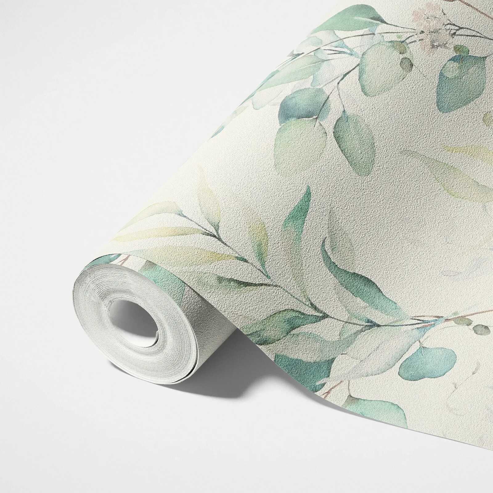             Vliestapete mit Aquarell Blättermuster im Wassermal-Stil – Creme, Grün
        