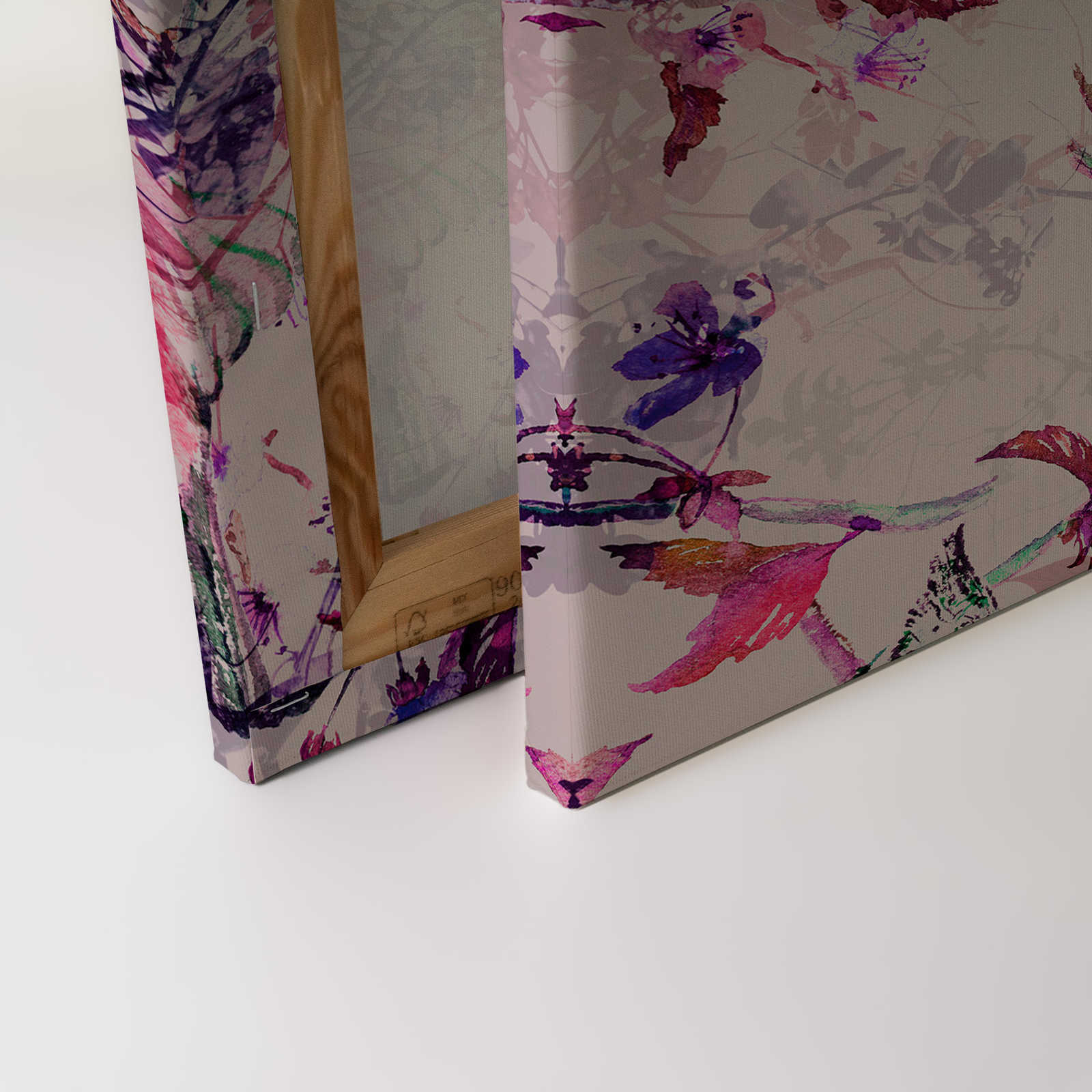 Vögel Leinwandbild im Collage Stil | rosa, blau – 0,90 m x 0,60 m