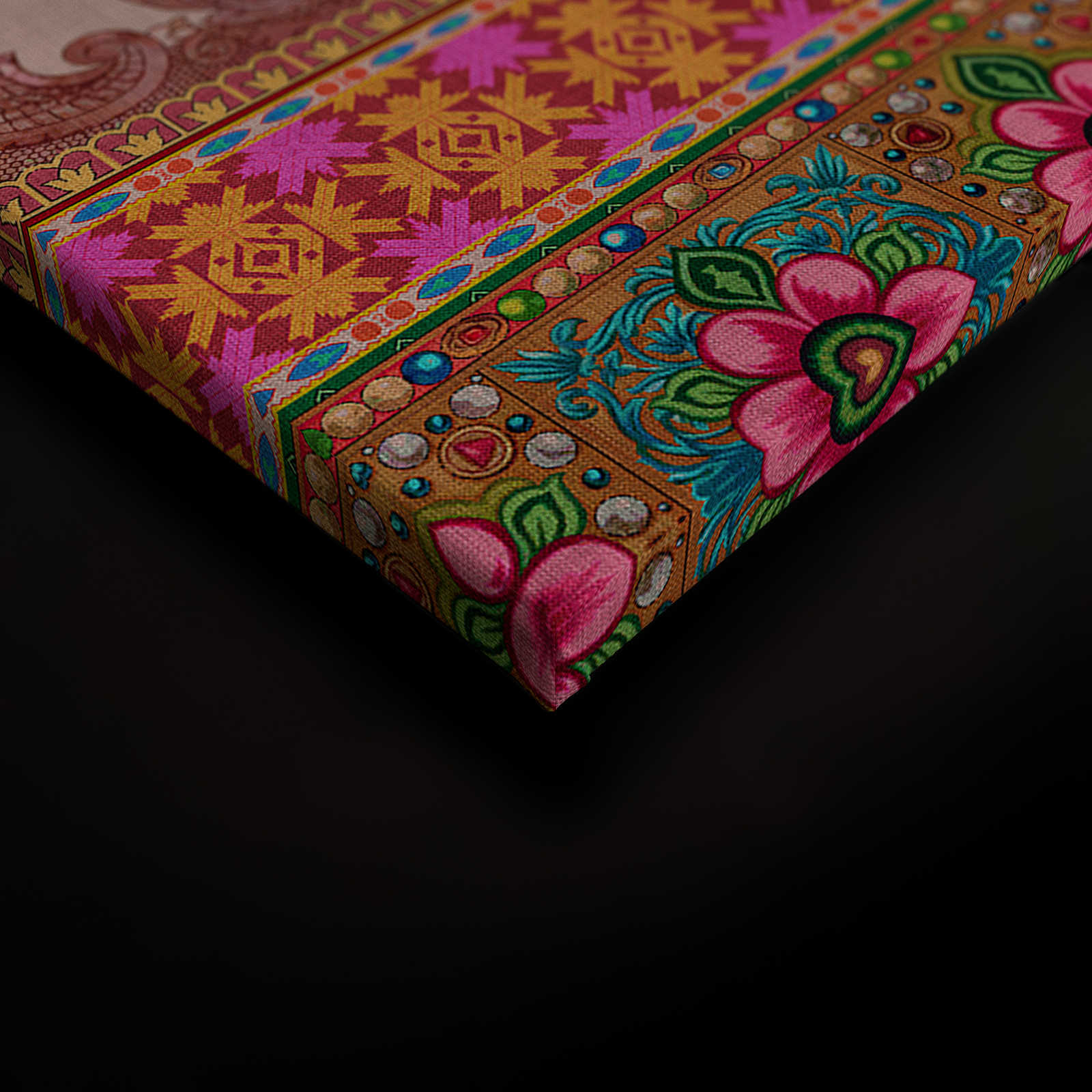             Oriental Garden 4 - Blumen Leinwandbild Blüten & Borten Muster – 0,90 m x 0,60 m
        