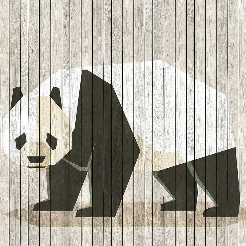             Born to Be Wild 2 - Papier peint sur panneau de bois À structure avec panda & mur de planches - beige, marron | Premium intissé lisse
        