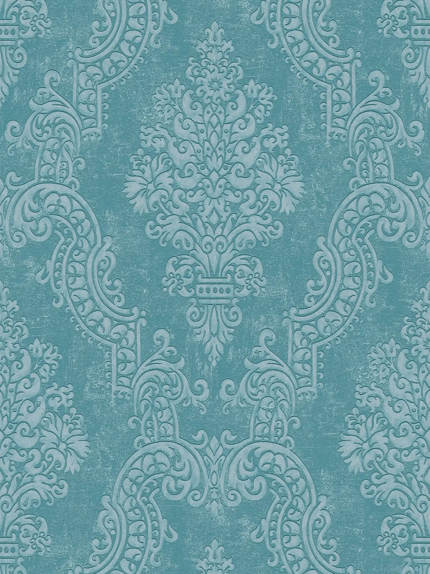         papier peint en papier intissé avec ornements et un effet métallique brillant - bleu, turquoise
    