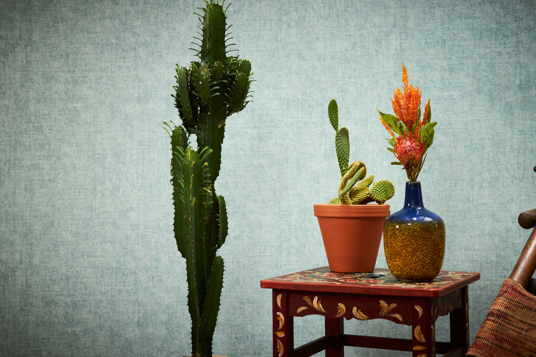             Vliestapete einfarbig, meliert, Strukturmuster – Blau
        