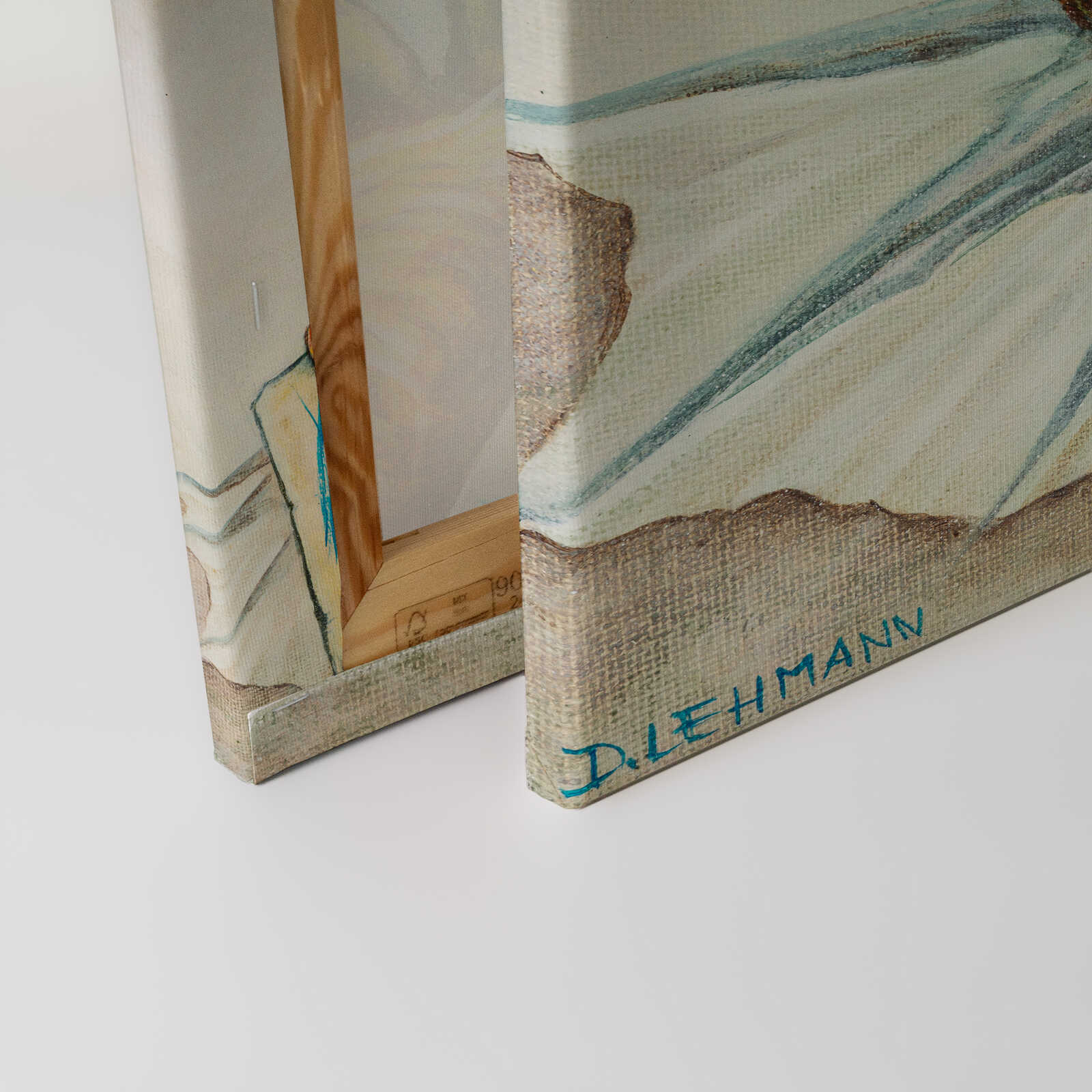             Kreatives Monster Leinwandbild 0,5m Breite x 0,4m Höhe – Fröhliches Fantasiewesen mit Skizze und Wal – Bunt
        