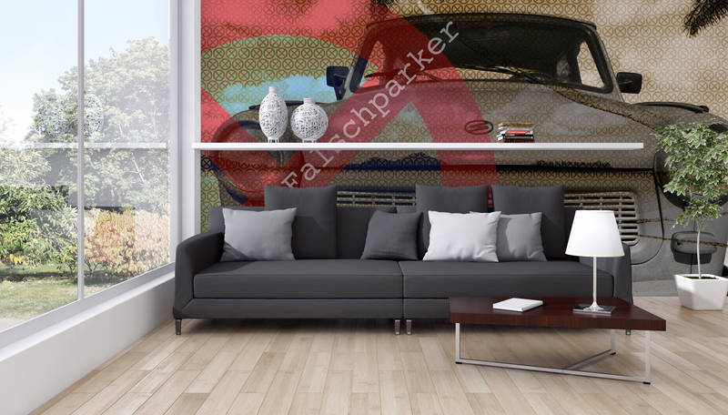             Vliestapete Industrial Look – Auto Fototapete mit Trabi im Retro Design – Grau, Beige
        